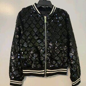 Urban Republic Black Sequin Bomber Long Sleeve Girls size L 6x Nwot